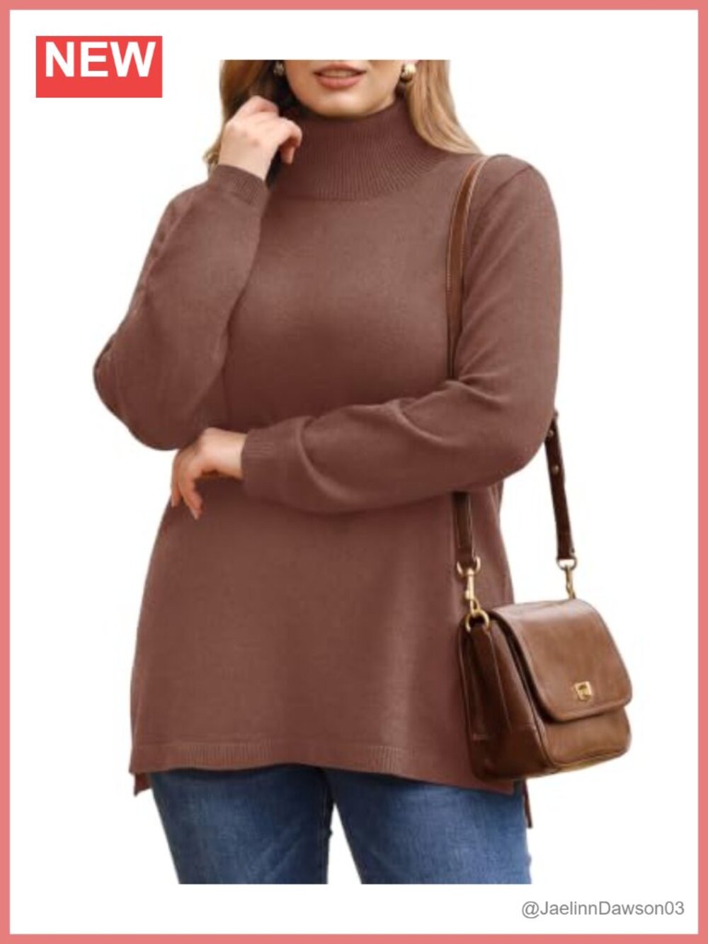 Plus Size Turtleneck Sweater Long Sleeve Split Hem Tunic Pullover